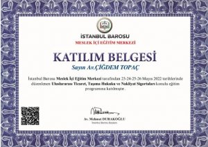 Meslek İçi Eğitim Merkezi Katılım Belgesi